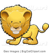 Big Cat Clipart of an Adorable Golden Male Lion with a Big Mane Looking Forward by AtStockIllustration