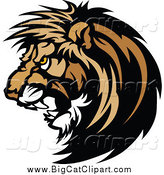Big Cat Vector Clipart of a Vicious Male Lion Head Roaring by Chromaco