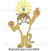 Vector Clipart of a Cartoon Bobcat School Mascot with an Idea, Symbolizing Being Resourceful by Mascot Junction
