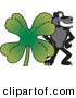Big Cat Cartoon Vector Clipart of a Happy Black Jaguar Mascot Character with a Clover by Mascot Junction